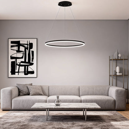 Modern LED Ring Chandelier Aluminium Acrylic Dimmable 3000K–6000K Remote Black Coffee Gold White 3 Sizes