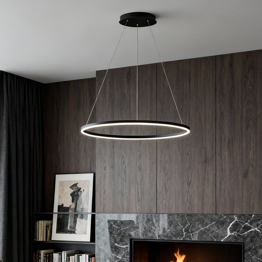 Modern LED Ring Chandelier Aluminium Acrylic Dimmable 3000K–6000K Remote Black Coffee Gold White 3 Sizes