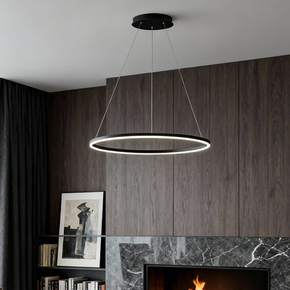 Modern LED Ring Chandelier Aluminium Acrylic Dimmable 3000K–6000K Remote Black Coffee Gold White 3 Sizes