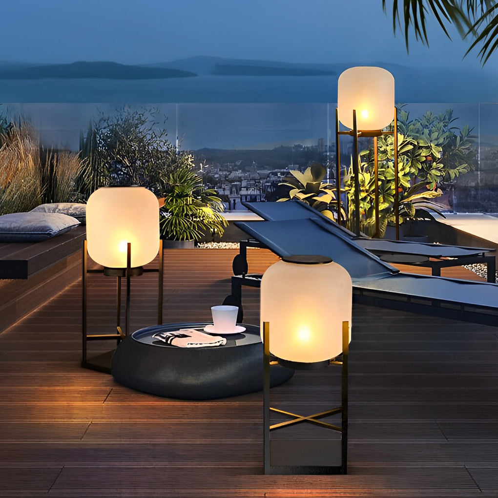 Retro Modern Stainless Steel Lantern LED Outdoor Floor Lamp IP65 Solar/Hardwired E27