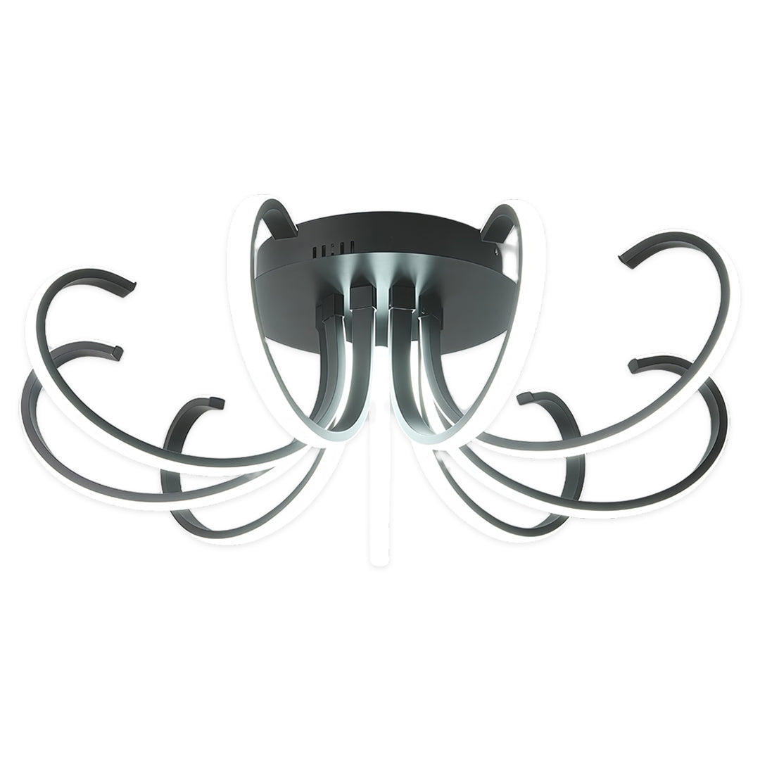 Nordic Starburst Multi-Arm Silicone LED Flush Mount in Black, White, or Chrome with Dimmable Option in Two Sizes
