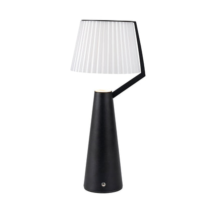 Nordic Pleated PS Shade Table Lamp Iron Base USB Rechargeable Touch Dimmable Black White 14.96 Inch