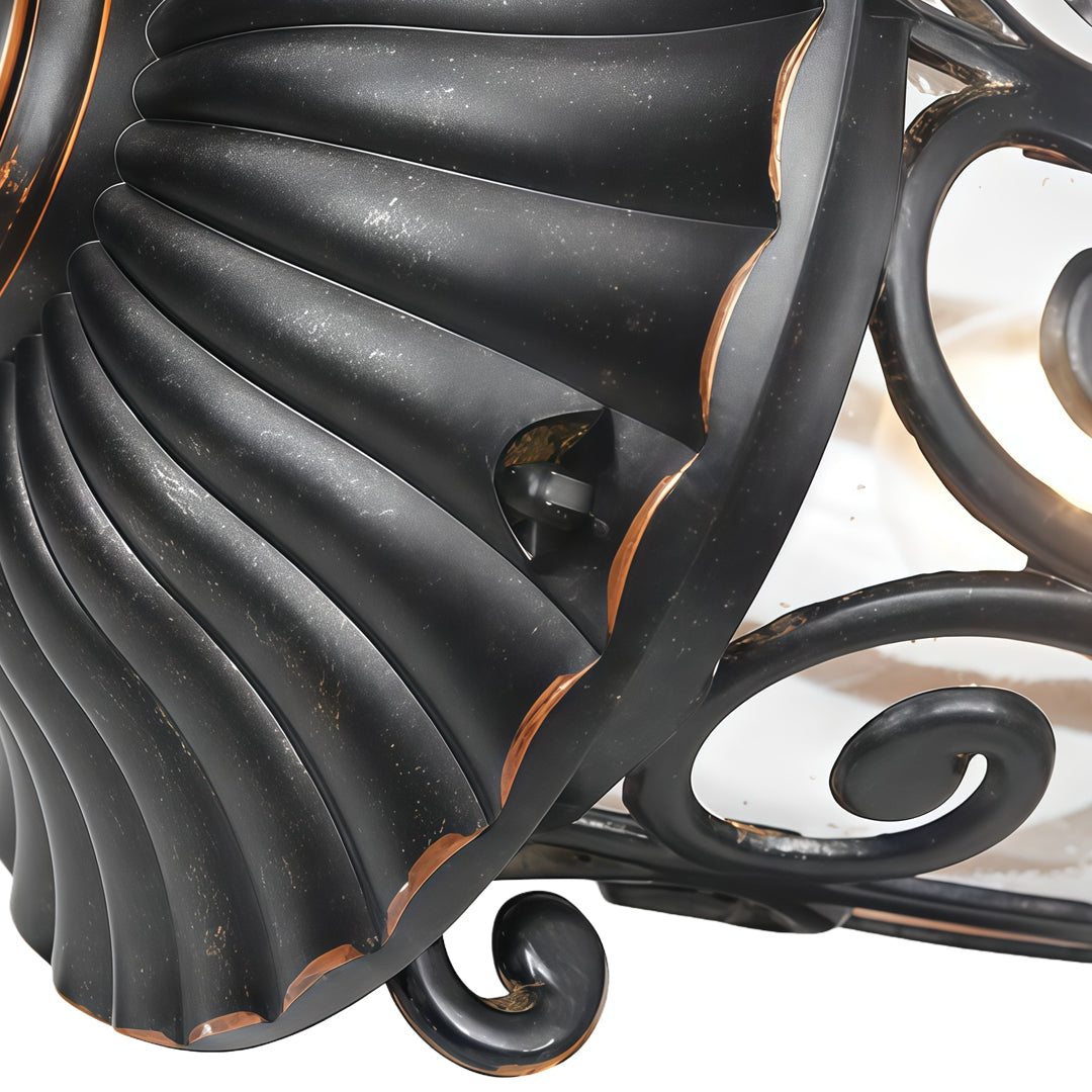 Black Outdoor Wall Lantern Scroll Bracket Glass E27 Down or Up 3 Sizes