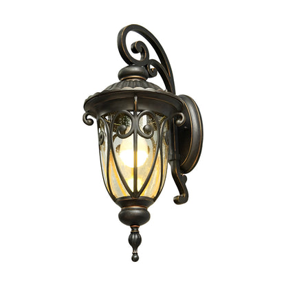 Black Outdoor Wall Lantern Scroll Bracket Glass E27 Down or Up 3 Sizes