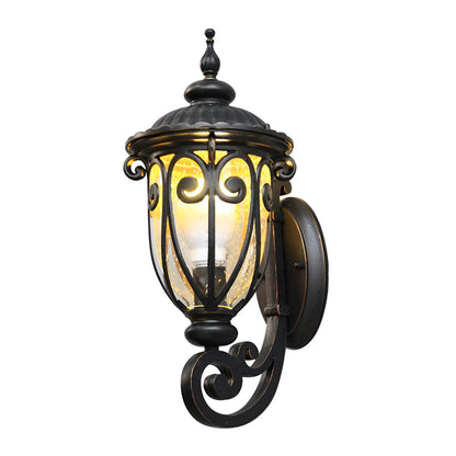 Black Outdoor Wall Lantern Scroll Bracket Glass E27 Down or Up 3 Sizes