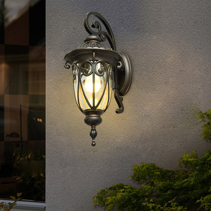 Black Outdoor Wall Lantern Scroll Bracket Glass E27 Down or Up 3 Sizes