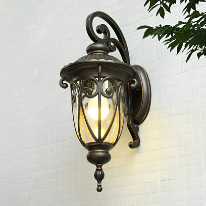 Black Outdoor Wall Lantern Scroll Bracket Glass E27 Down or Up 3 Sizes