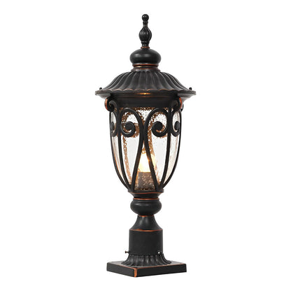 Retro Black Die-Cast Aluminum Bubble Glass Outdoor Pillar Light Hardwired IP54 3 Sizes Garden Villa Lawn