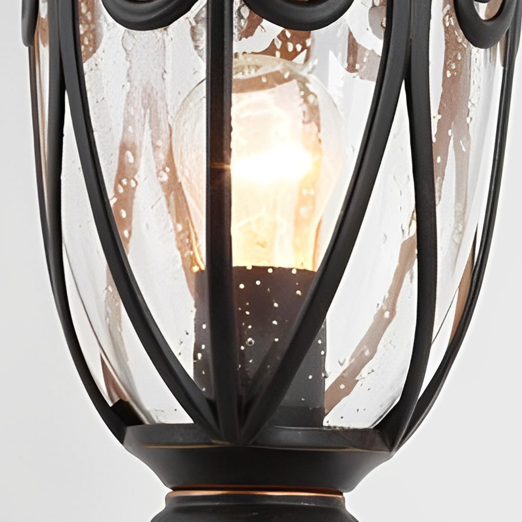 Retro Black Die-Cast Aluminum Bubble Glass Outdoor Pillar Light Hardwired IP54 3 Sizes Garden Villa Lawn
