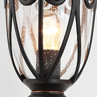 Retro Black Die-Cast Aluminum Bubble Glass Outdoor Pillar Light Hardwired IP54 3 Sizes Garden Villa Lawn