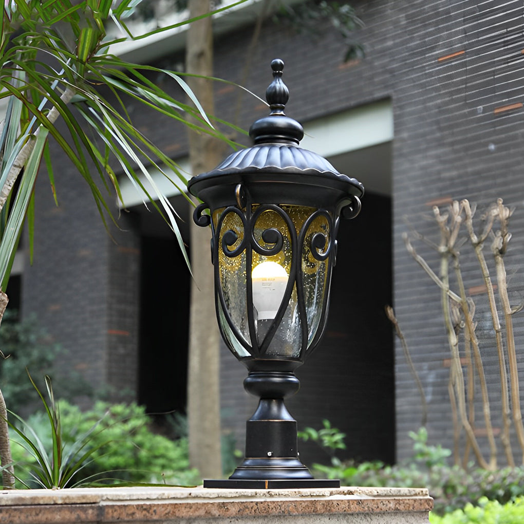 Retro Black Die-Cast Aluminum Bubble Glass Outdoor Pillar Light Hardwired IP54 3 Sizes Garden Villa Lawn
