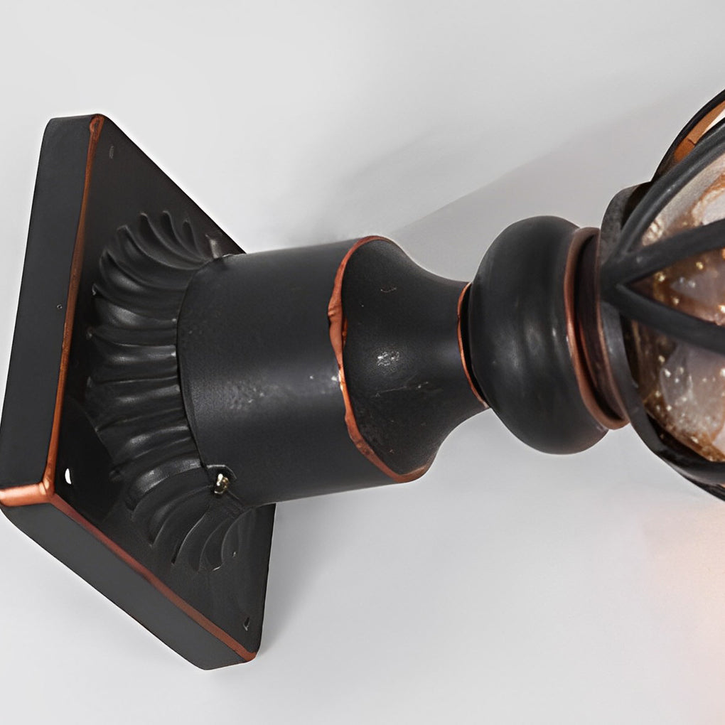 Retro Black Die-Cast Aluminum Bubble Glass Outdoor Pillar Light Hardwired IP54 3 Sizes Garden Villa Lawn