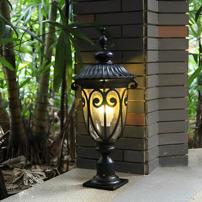 Retro Black Die-Cast Aluminum Bubble Glass Outdoor Pillar Light Hardwired IP54 3 Sizes Garden Villa Lawn