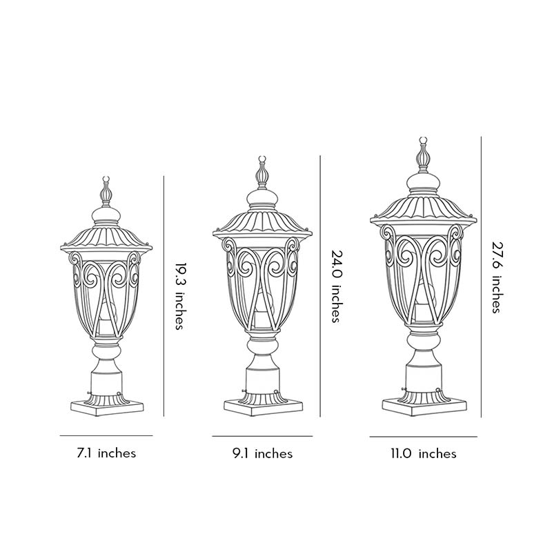 Retro Black Die-Cast Aluminum Bubble Glass Outdoor Pillar Light Hardwired IP54 3 Sizes Garden Villa Lawn