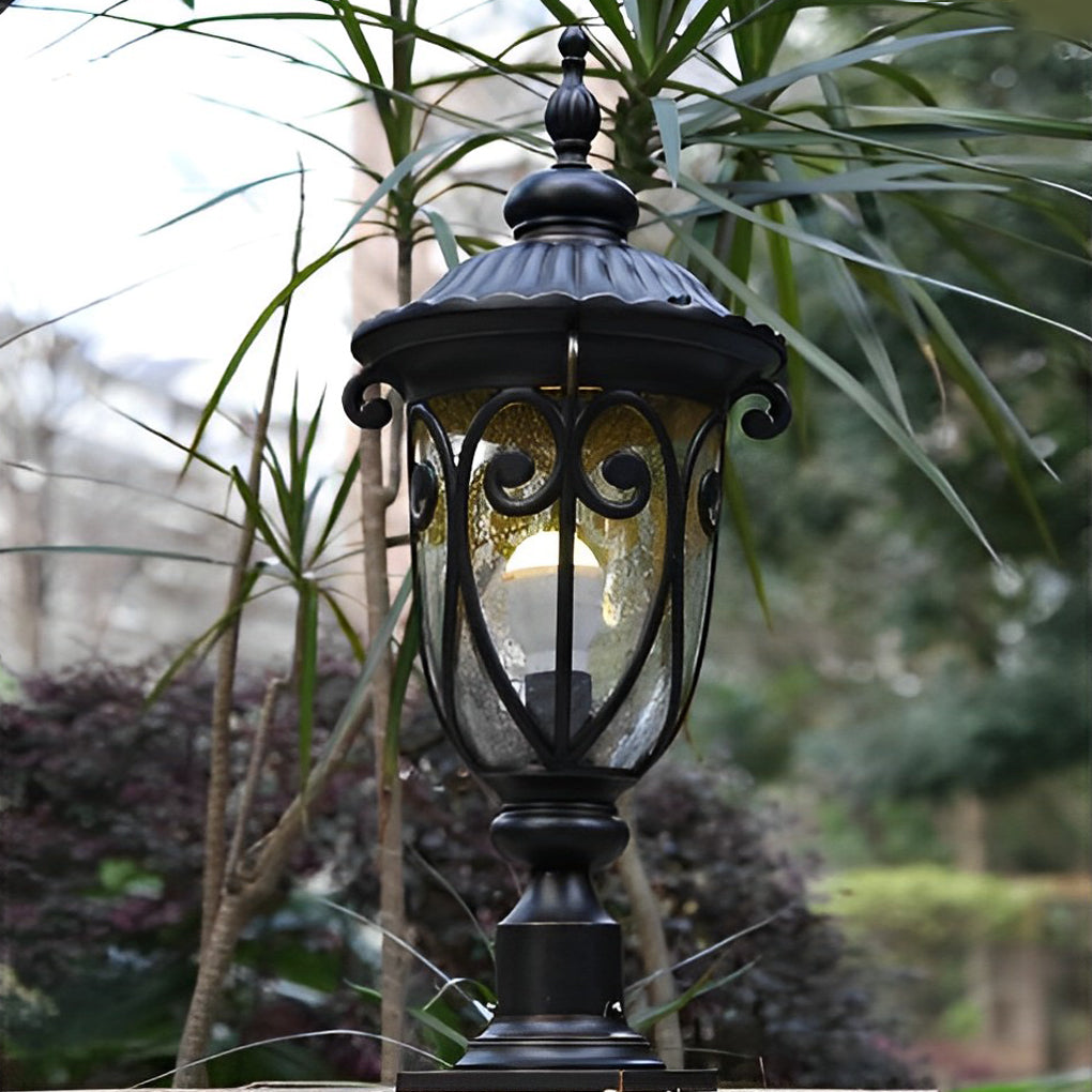Retro Black Die-Cast Aluminum Bubble Glass Outdoor Pillar Light Hardwired IP54 3 Sizes Garden Villa Lawn