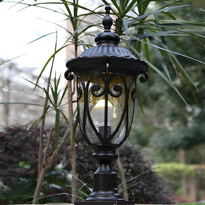 Retro Black Die-Cast Aluminum Bubble Glass Outdoor Pillar Light Hardwired IP54 3 Sizes Garden Villa Lawn