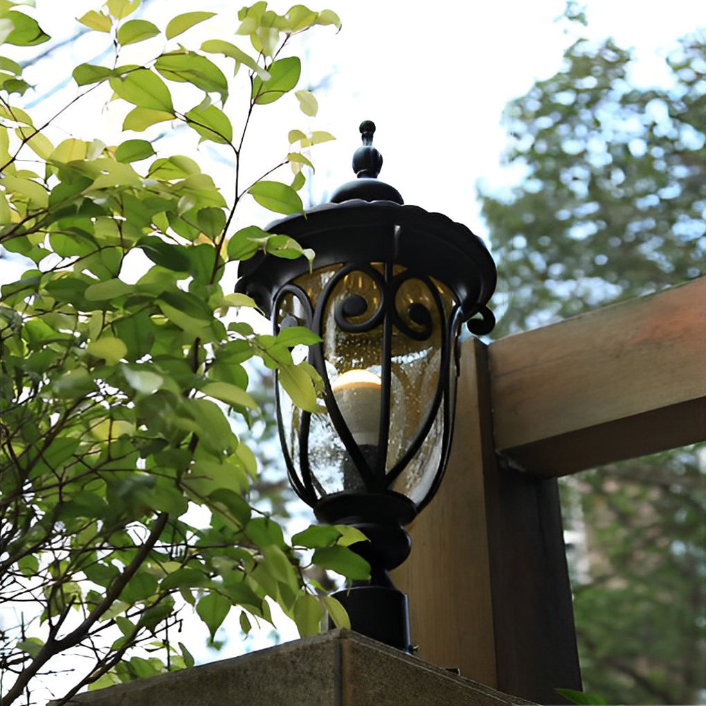 Retro Black Die-Cast Aluminum Bubble Glass Outdoor Pillar Light Hardwired IP54 3 Sizes Garden Villa Lawn