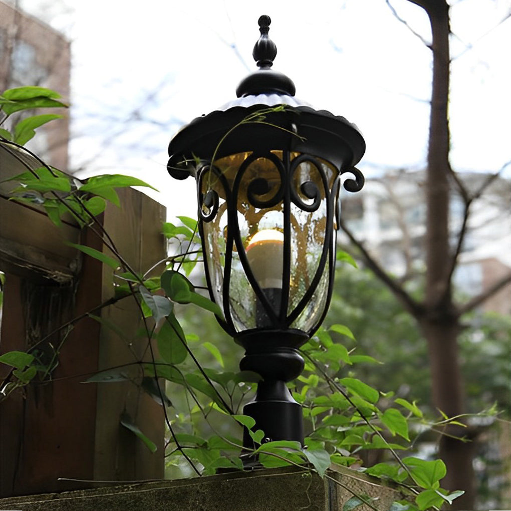 Retro Black Die-Cast Aluminum Bubble Glass Outdoor Pillar Light Hardwired IP54 3 Sizes Garden Villa Lawn
