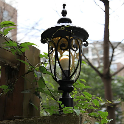 Retro Black Die-Cast Aluminum Bubble Glass Outdoor Pillar Light Hardwired IP54 3 Sizes Garden Villa Lawn