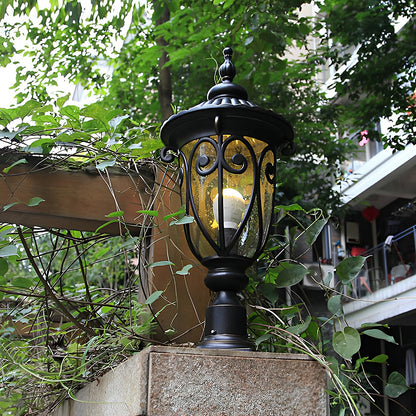Retro Black Die-Cast Aluminum Bubble Glass Outdoor Pillar Light Hardwired IP54 3 Sizes Garden Villa Lawn