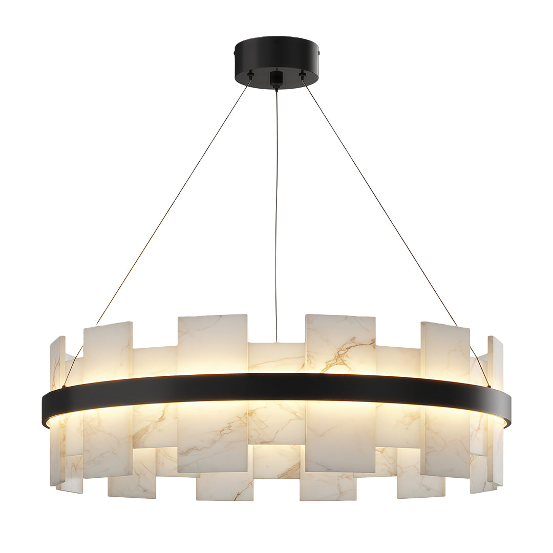 Modern Copper Marble LED Chandelier with 3 Step Dimming for Luxury Dining Room Ceiling Lighting