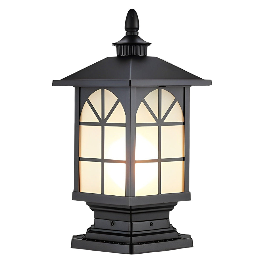 Retro Die-Cast Aluminum Frosted Glass Outdoor Pillar Light Black or Bronze 3 Grid Styles IP55 Hardwired E27