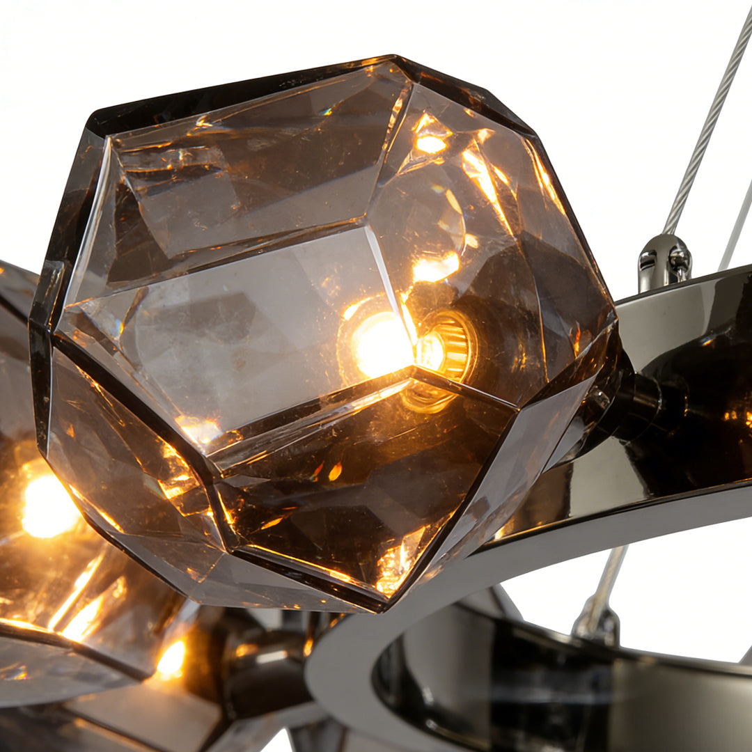 Modern Black Round Chandelier Geometric Glass Shades Ceiling Light Dining Room Living Room