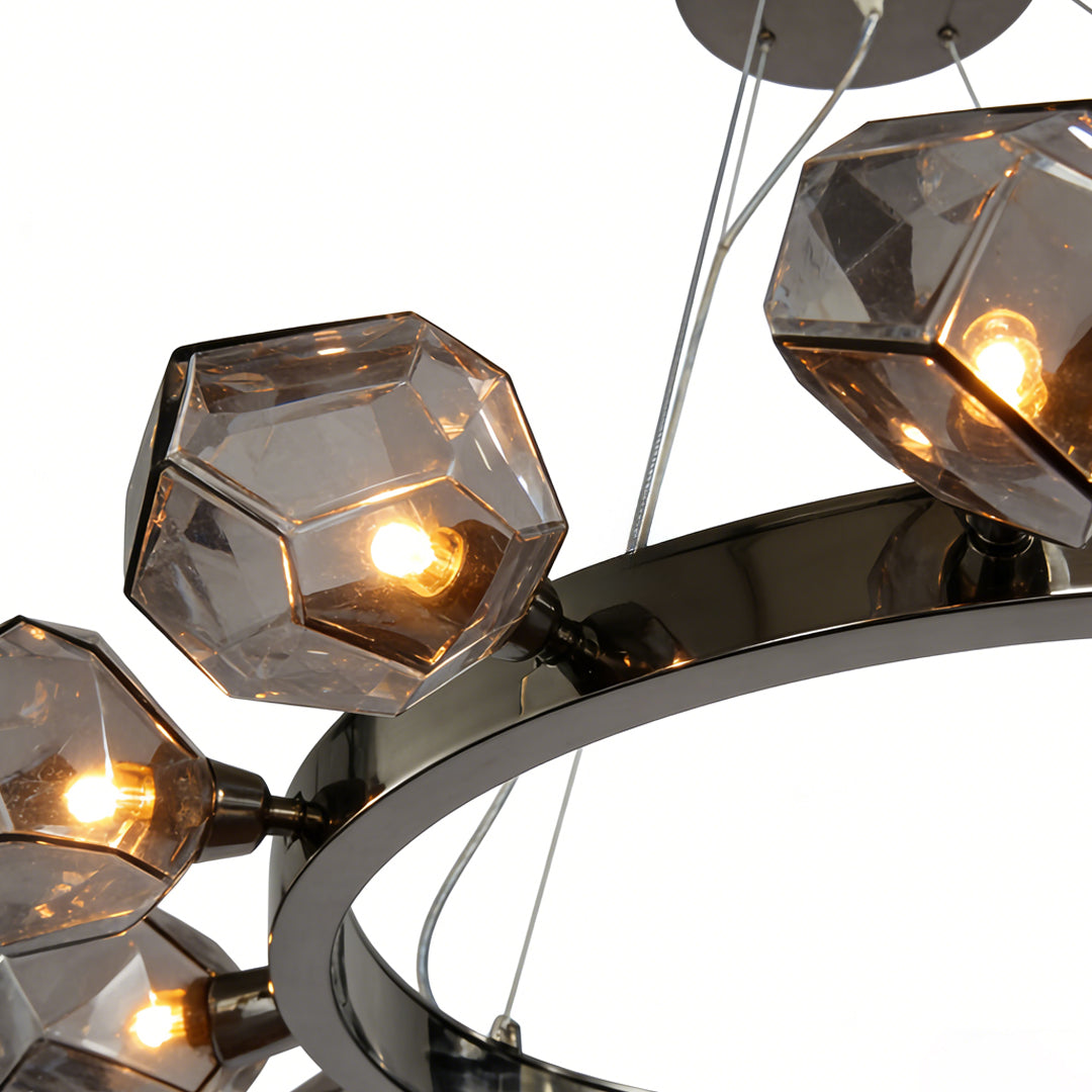 Modern Black Round Chandelier Geometric Glass Shades Ceiling Light Dining Room Living Room