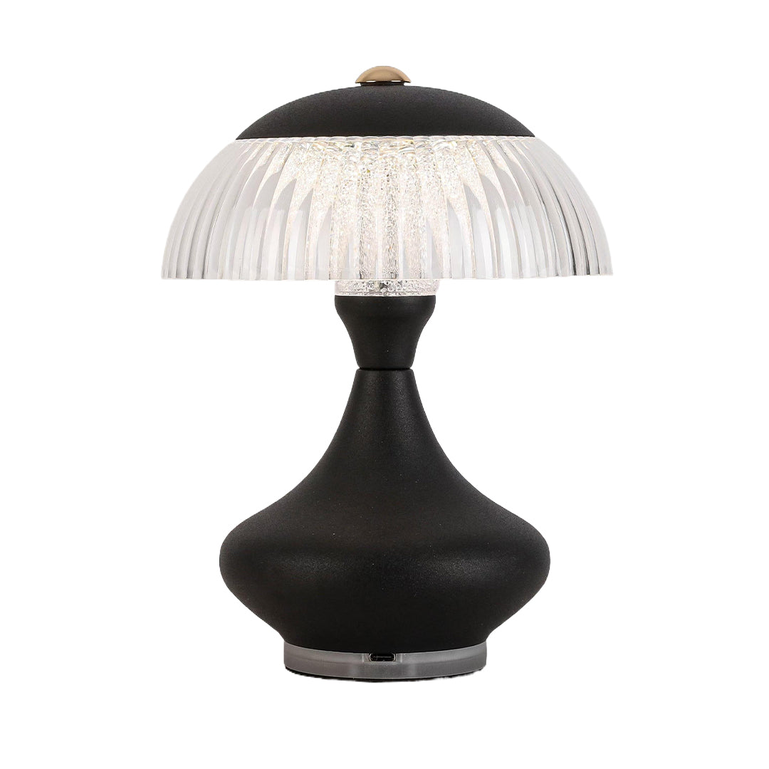 Ceramic Style Hourglass Table Lamp Ribbed Acrylic Mushroom Shade USB Rechargeable Stepless Touch Dimmable Black White 7.87 Inch