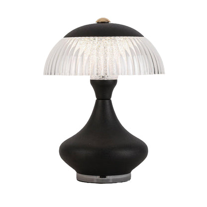Ceramic Style Hourglass Table Lamp Ribbed Acrylic Mushroom Shade USB Rechargeable Stepless Touch Dimmable Black White 7.87 Inch