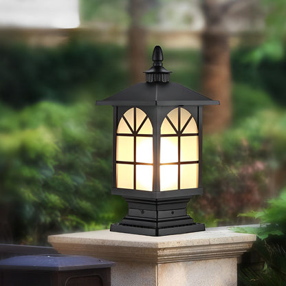 Retro Die-Cast Aluminum Frosted Glass Outdoor Pillar Light Black or Bronze 3 Grid Styles IP55 Hardwired E27