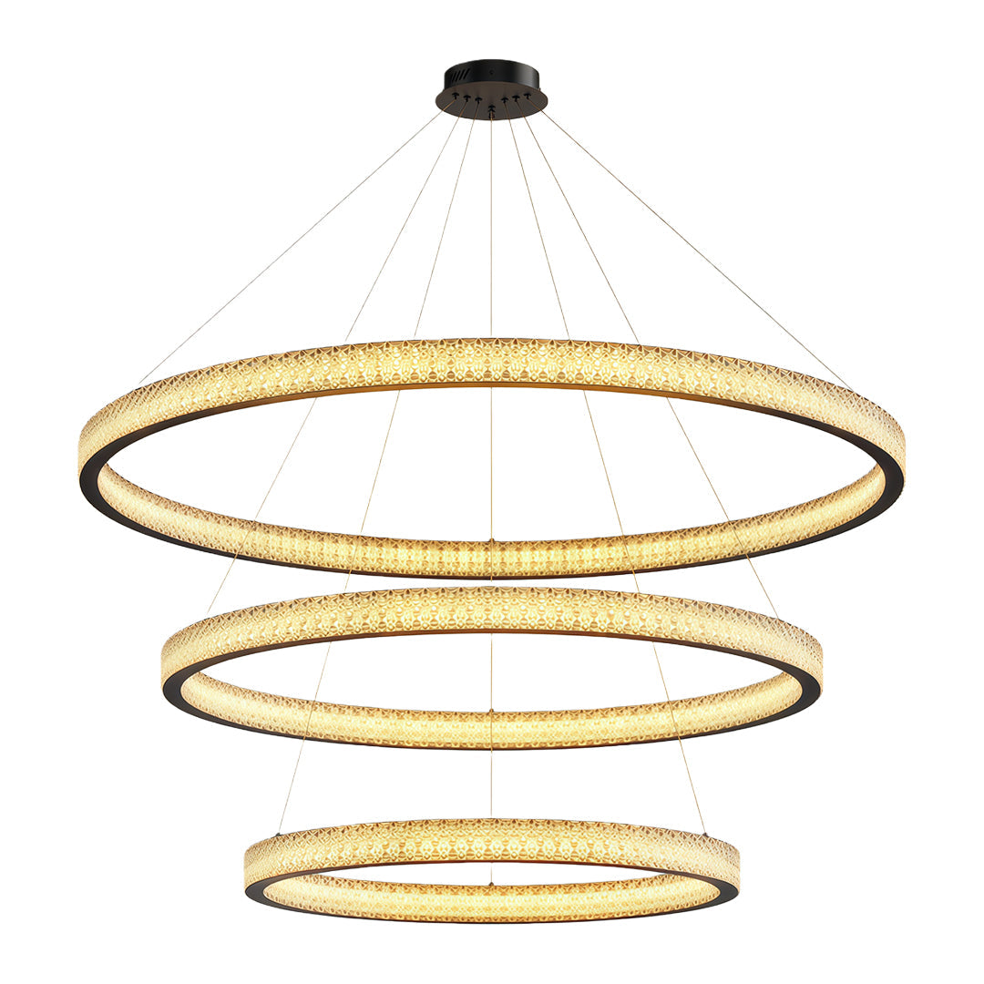 Copper Ring Chandelier White Acrylic Dimmable LED 3000K 6000K Remote 7 Sizes