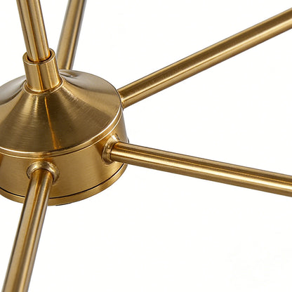 Black and Gold Six-Arm Disc Chandelier with Matte Black Shades and Brushed Gold Frame