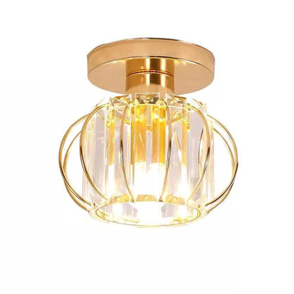 Multiple Oval Crystal Semi-Flush Mount Ceiling Light — Traditional Classic Metal Crystal E26 E27 Gold Black 6 Inch