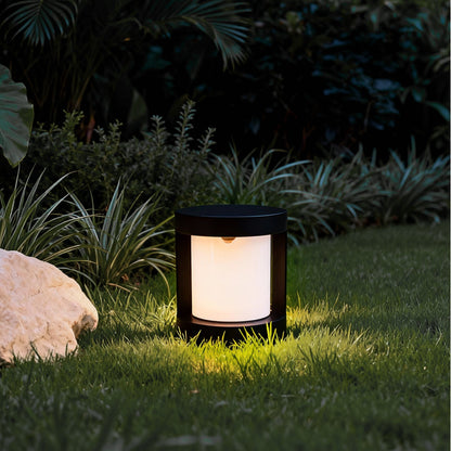 Cylindrical LED Bollard Landscape Light | Solar & Hardwired Black Outdoor Path Light