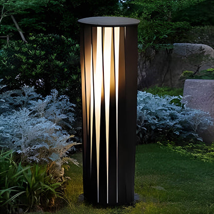 Modern Cylindrical LED Bollard Light Waterproof Solar & Hardwired Outdoor Pathway Lighting Black Aluminum Acrylic IP65