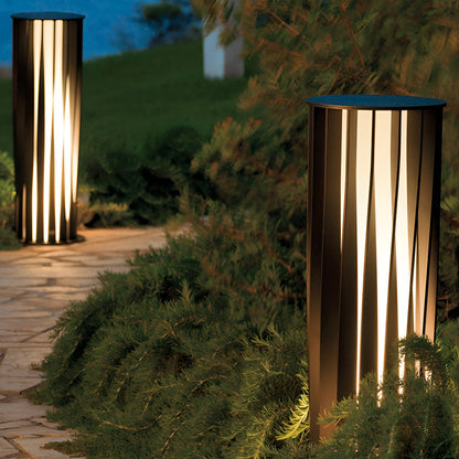 Modern Cylindrical LED Bollard Light Waterproof Solar & Hardwired Outdoor Pathway Lighting Black Aluminum Acrylic IP65