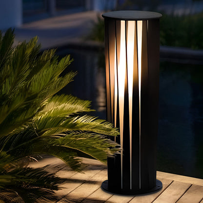 Modern Cylindrical LED Bollard Light Waterproof Solar & Hardwired Outdoor Pathway Lighting Black Aluminum Acrylic IP65