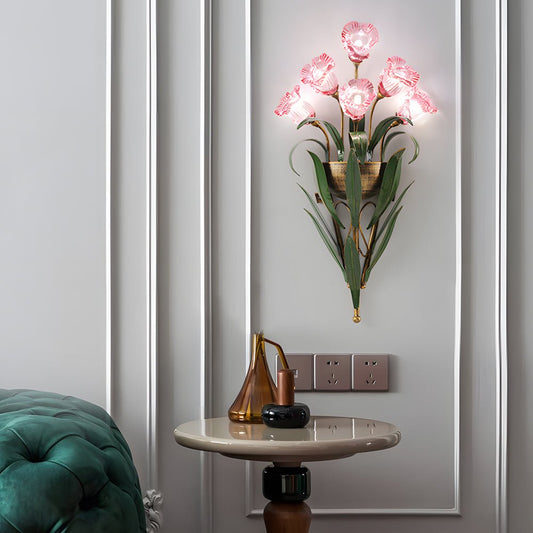 Bouquet Floral Glass Wall Sconce – Vintage Multi-Light Iron Wall Lamp
