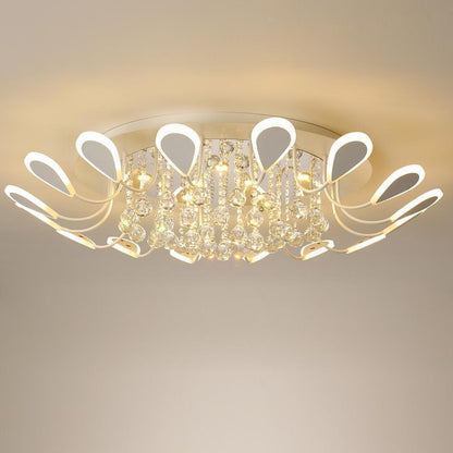 Flower-Shaped Crystal Semi-Flush Mount Ceiling Light — Modern Metal Acrylic Crystal LED White Black Dimmable 39 Inch