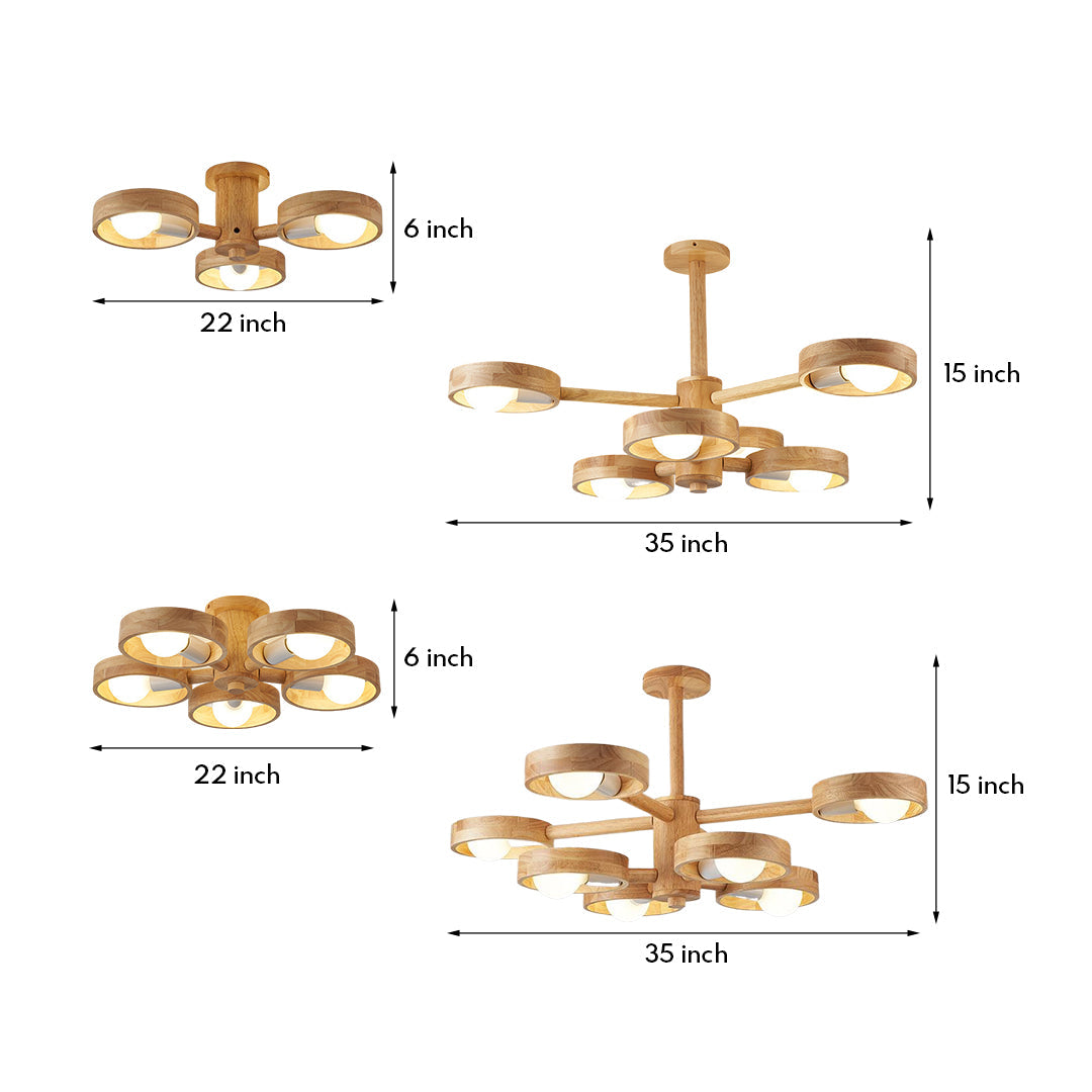 Rubberwood Branch Chandelier Scandinavian E27 3 5 6 8 Light