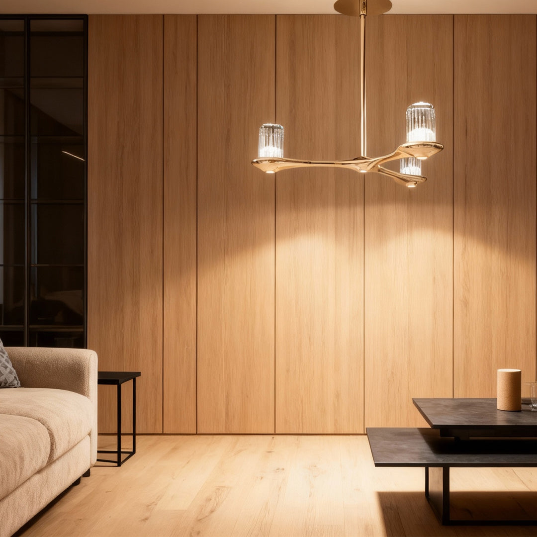 Brass Crystal Chandelier Copper 3-Light Branching Arms Clear Crystal Nordic Minimalist