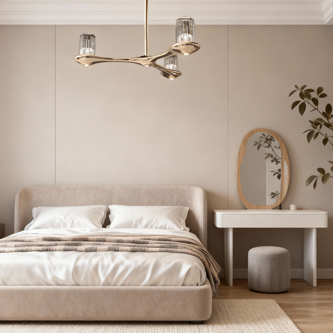 Brass Crystal Chandelier Copper 3-Light Branching Arms Clear Crystal Nordic Minimalist