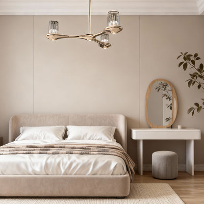 Brass Crystal Chandelier Copper 3-Light Branching Arms Clear Crystal Nordic Minimalist