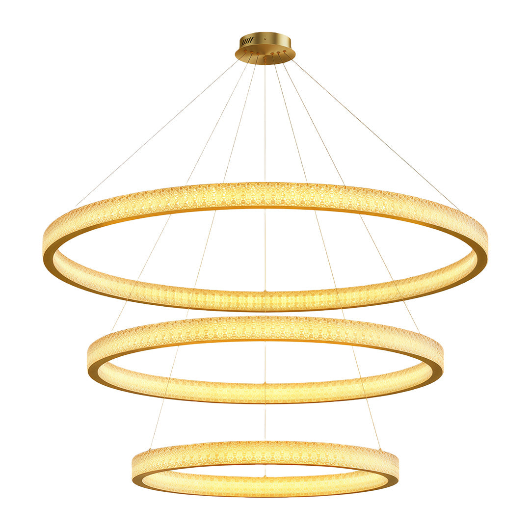 Copper Ring Chandelier White Acrylic Dimmable LED 3000K 6000K Remote 7 Sizes