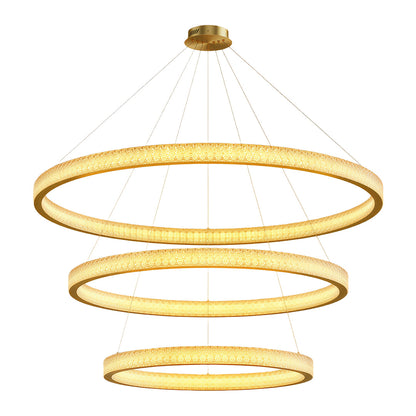 Copper Ring Chandelier White Acrylic Dimmable LED 3000K 6000K Remote 7 Sizes