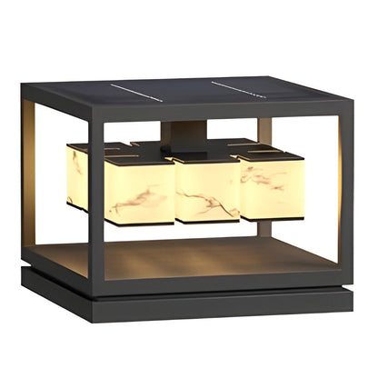 Modern Brick Square Stainless Steel PC Outdoor Pillar Light Black Single or Double Layer Solar or Hardwired IP65 Villa Gate