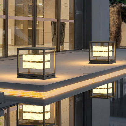 Modern Brick Square Stainless Steel PC Outdoor Pillar Light Black Single or Double Layer Solar or Hardwired IP65 Villa Gate