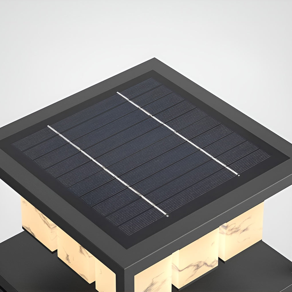 Modern Brick Square Stainless Steel PC Outdoor Pillar Light Black Single or Double Layer Solar or Hardwired IP65 Villa Gate