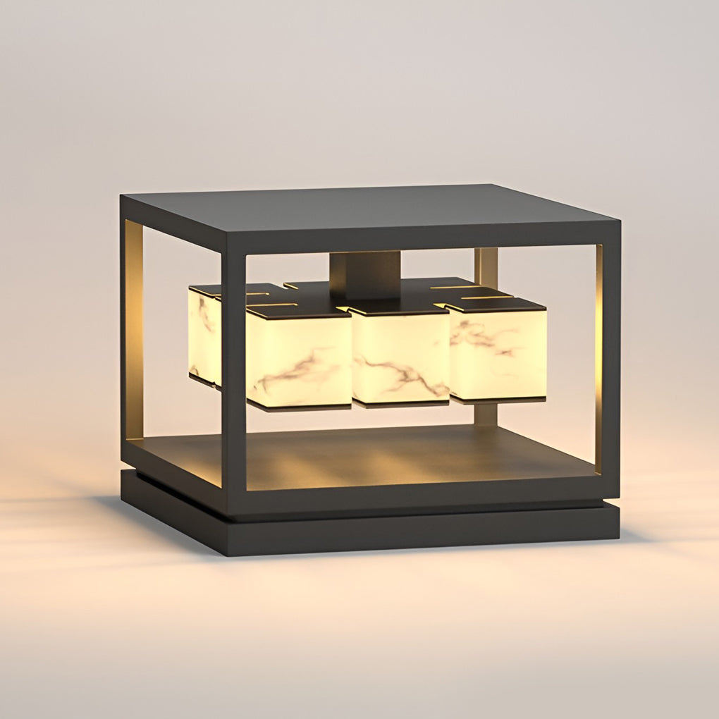 Modern Brick Square Stainless Steel PC Outdoor Pillar Light Black Single or Double Layer Solar or Hardwired IP65 Villa Gate
